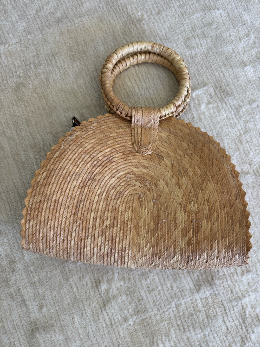Natural Woven Straw Clutch Circle Handle Summer Handbag